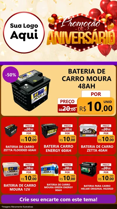 Modelo de Rede Social para Stories com o tema Promoção de Aniversário para Baterias Elétricas