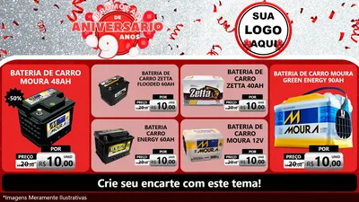 Modelo de TV para TV Horizontal com o tema Promoção de Aniversário - 9 Anos para Baterias Elétricas