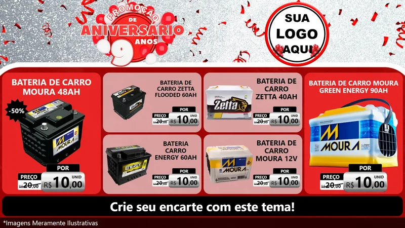 Modelo de TV para TV Horizontal com o tema Promoção de Aniversário - 9 Anos para Baterias Elétricas