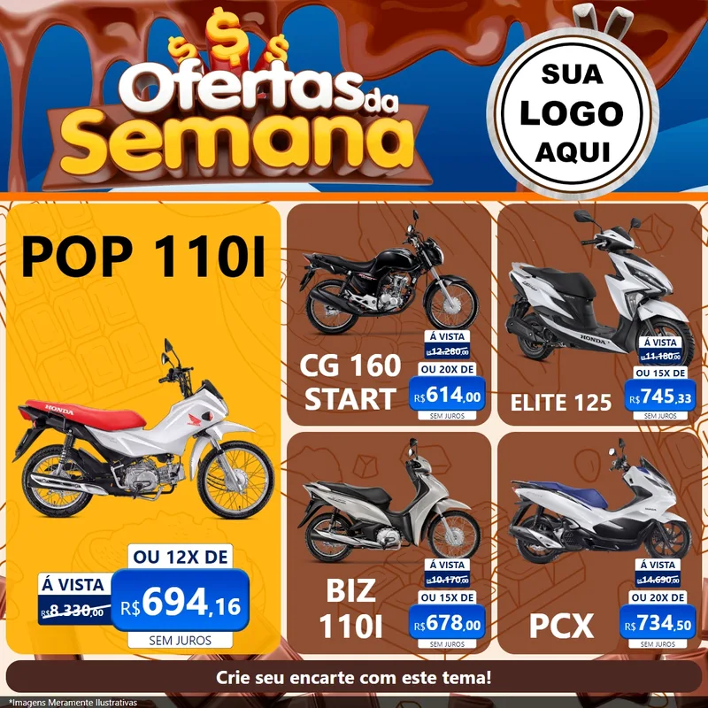 Modelo de Rede Social para Feed Facebook com o tema Ofertas da Semana - Páscoa para Concessionaria de Motos
