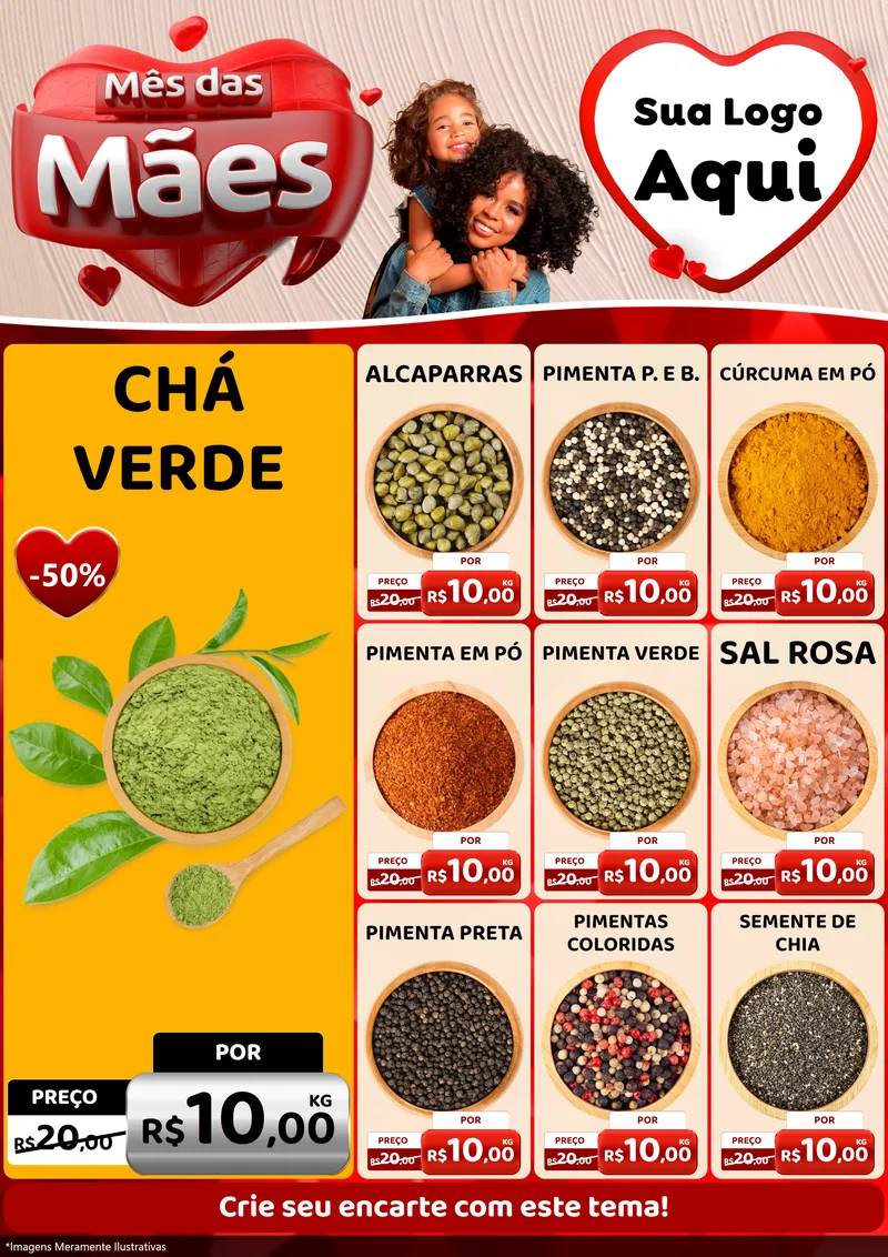 Modelo de Encarte para Encarte A4 Vertical com o tema Mês das Mães para Produtos Naturais