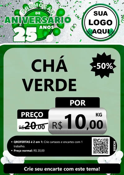 Modelo de Cartaz para Cartaz A4 Vertical com o tema Promoção de Aniversário - 25 Anos para Produtos Naturais