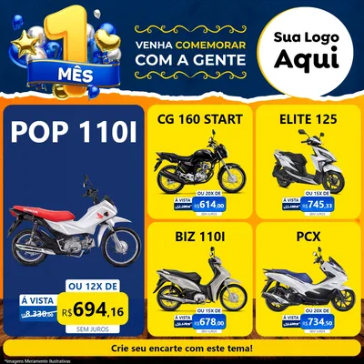 Modelo de Rede Social para Feed Facebook com o tema Um Mês de Aniversário para Concessionaria de Motos
