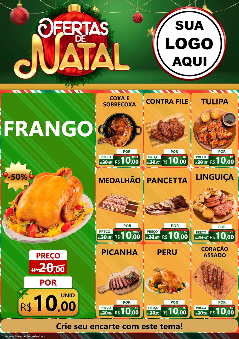 Modelo de Encarte para Encarte A4 Vertical com o tema Ofertas de Natal para Assados