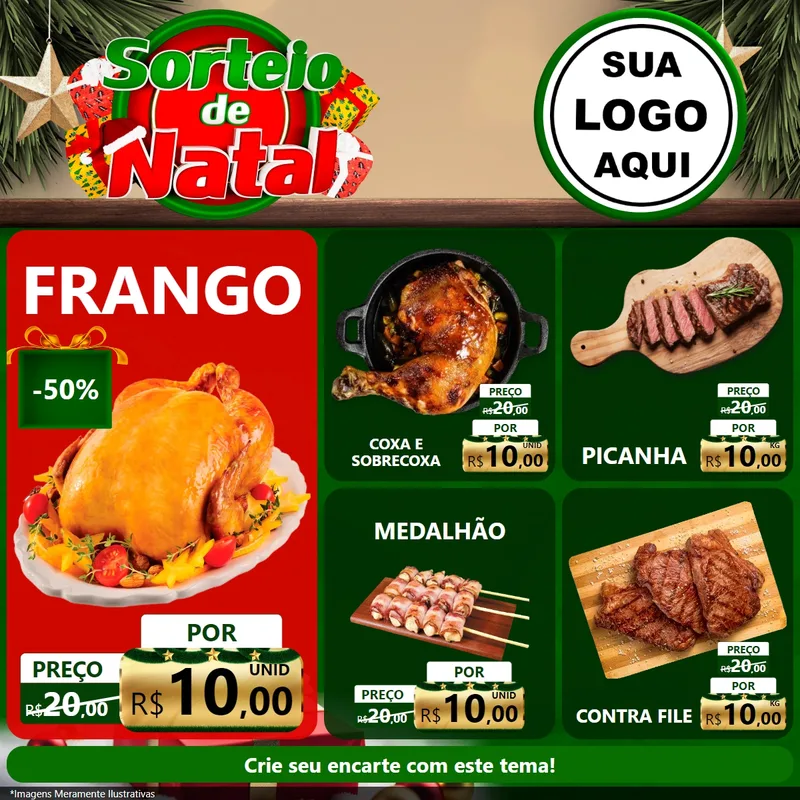 Modelo de Rede Social para Feed Facebook com o tema Sorteio de Natal para Assados