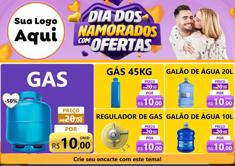 Modelo de Encarte para Encarte A4 Horizontal com o tema Dia Dos Namorados Com Ofertas para Água e gás