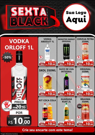 Modelo de Encarte para Encarte A4 Vertical com o tema Sexta Black para Distribuidora de bebidas