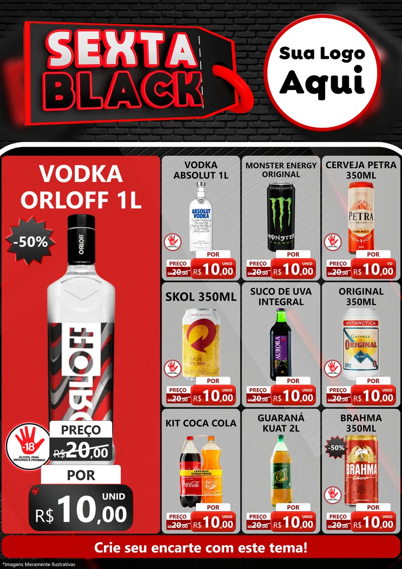 Modelo de Encarte para Encarte A4 Vertical com o tema Sexta Black para Distribuidora de bebidas