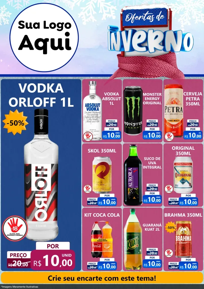 Modelo de Encarte para Encarte A4 Vertical com o tema Ofertas de Inverno para Distribuidora de bebidas