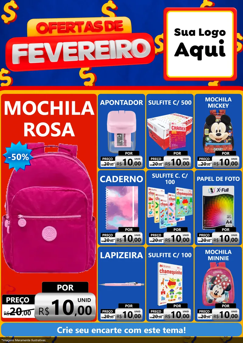 Modelo de Encarte para Encarte A4 Vertical com o tema Ofertas de Fevereiro para Papelaria
