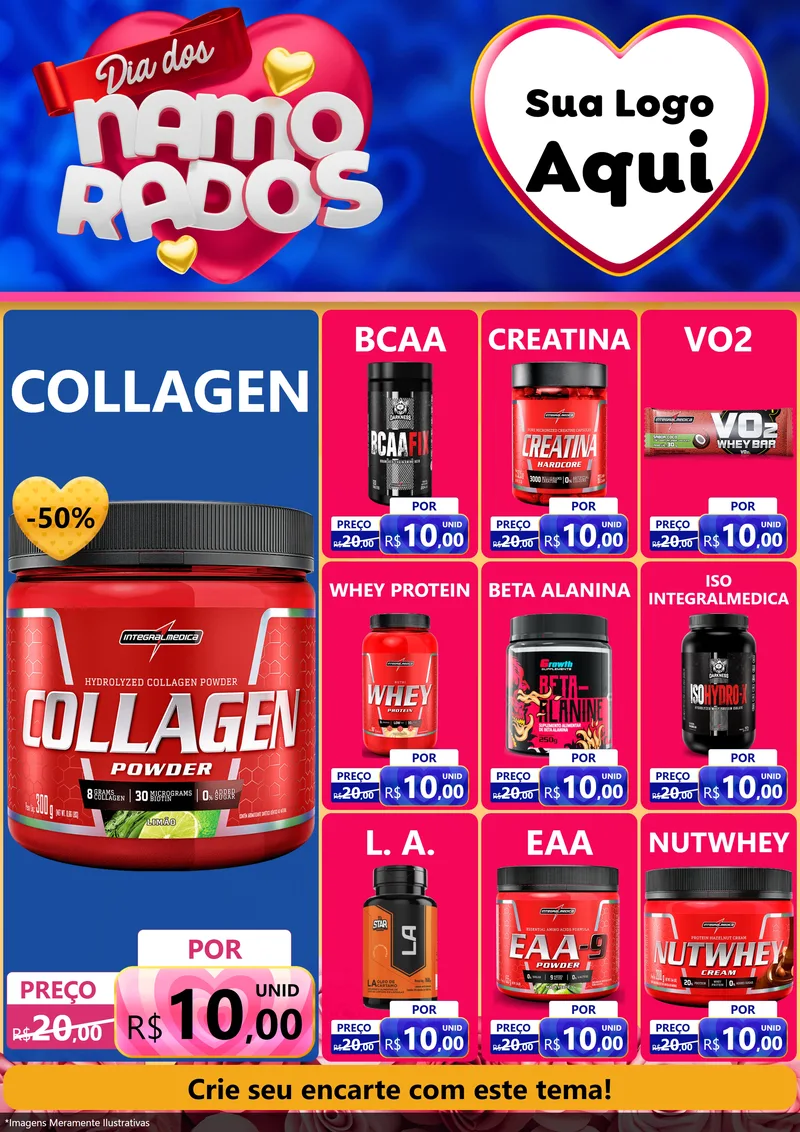 Modelo de Encarte para Encarte A4 Vertical com o tema Dia dos namorados para Suplementos alimentares