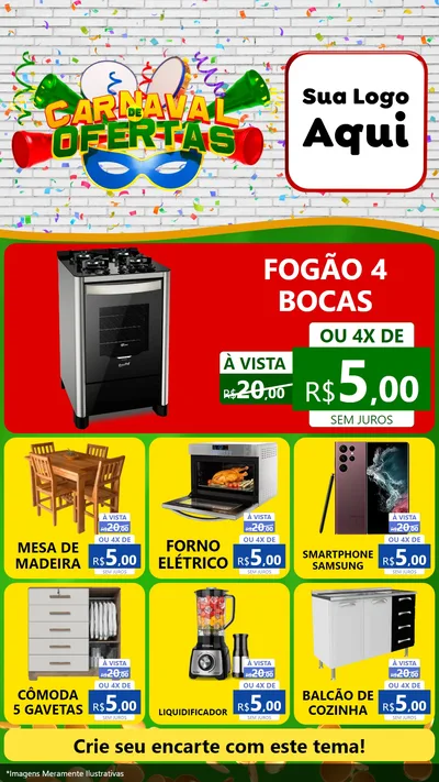 Modelo de Rede Social para Stories com o tema Carnaval de Ofertas para Móveis e Eletro