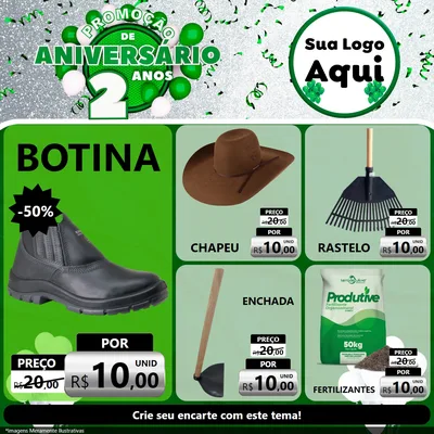 Modelo de Rede Social para Feed Facebook com o tema Promoção de Aniversário - 2 Anos para Agropecuária