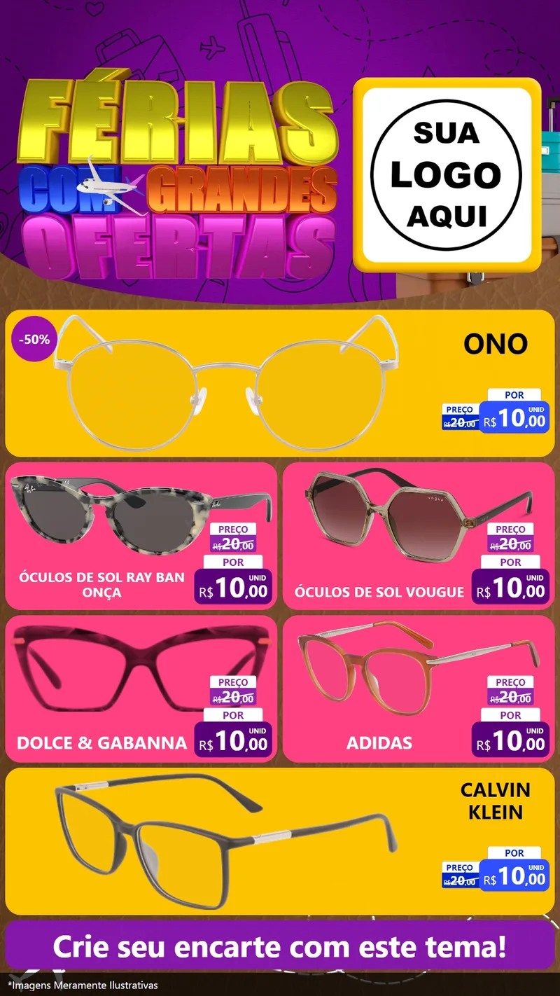 Modelo de TV para TV Vertical com o tema Férias com Grandes Ofertas para Óticas