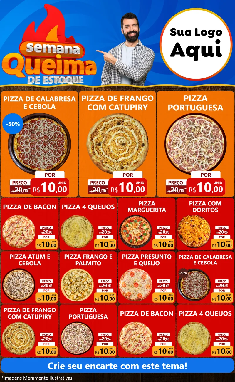 Modelo de Encarte para Encarte Grande com o tema Semana Queima de Estoque para Pizzaria