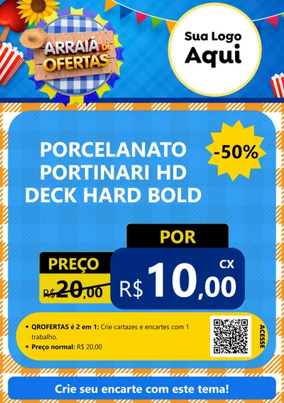 Modelo de Cartaz para Cartaz A4 Vertical com o tema Arraiá de Ofertas para Pisos e revestimentos