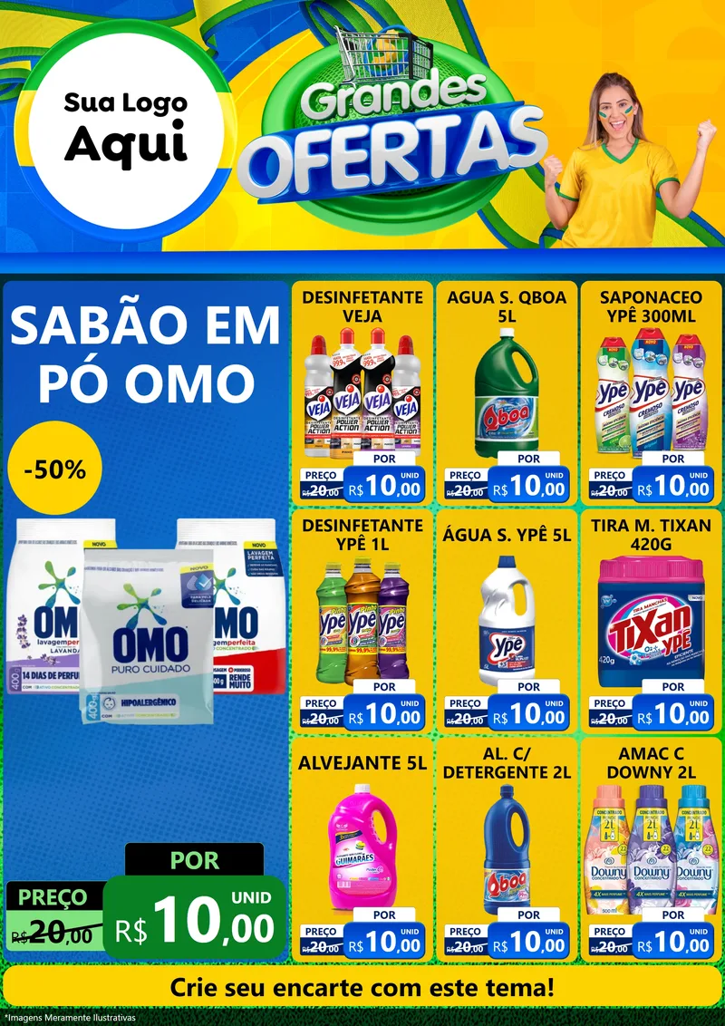 Modelo de Encarte para Encarte A4 Vertical com o tema Grandes Ofertas para Produtos de Limpeza