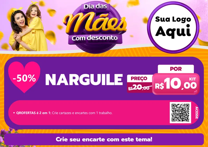 Modelo de Cartaz para Cartaz A4 Horizontal com o tema Dia das Mães com Desconto para Tabacaria