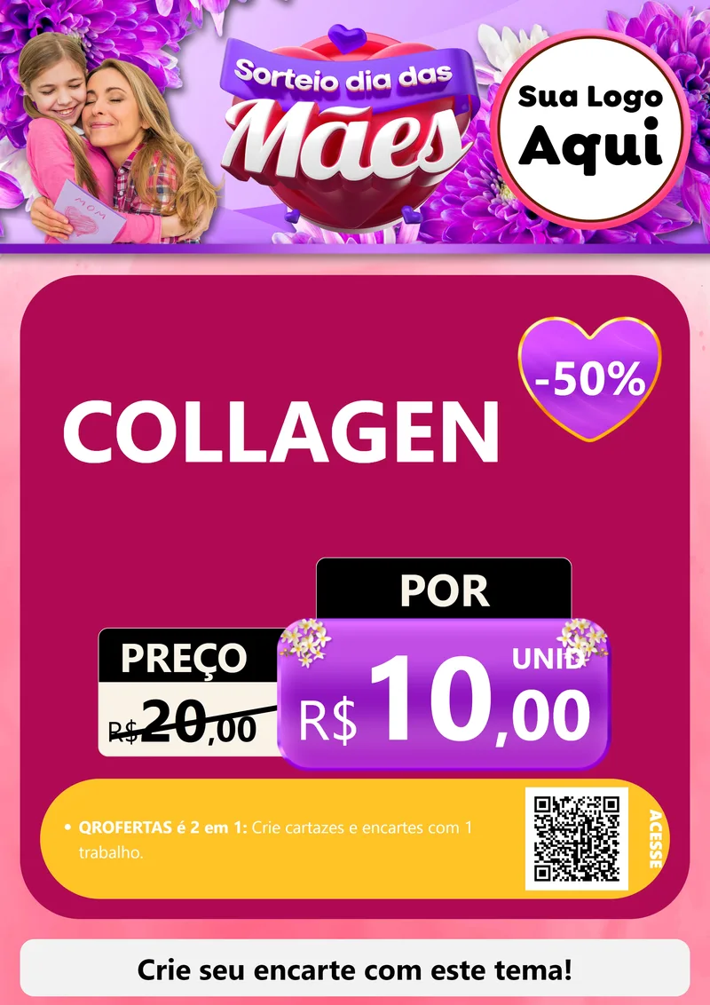 Modelo de Cartaz para Cartaz A4 Vertical com o tema Sorteio Dia das Mães para Suplementos alimentares