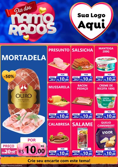 Modelo de Encarte para Encarte A4 Vertical com o tema Dia dos namorados para Frios e Laticínios