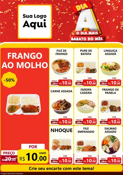 Modelo de Encarte para Encarte A4 Vertical com o tema Dia A o Dia Mais Barato do Mês para Restaurante