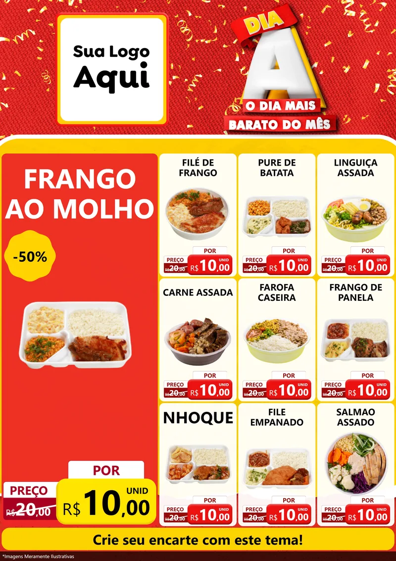 Modelo de Encarte para Encarte A4 Vertical com o tema Dia A o Dia Mais Barato do Mês para Restaurante