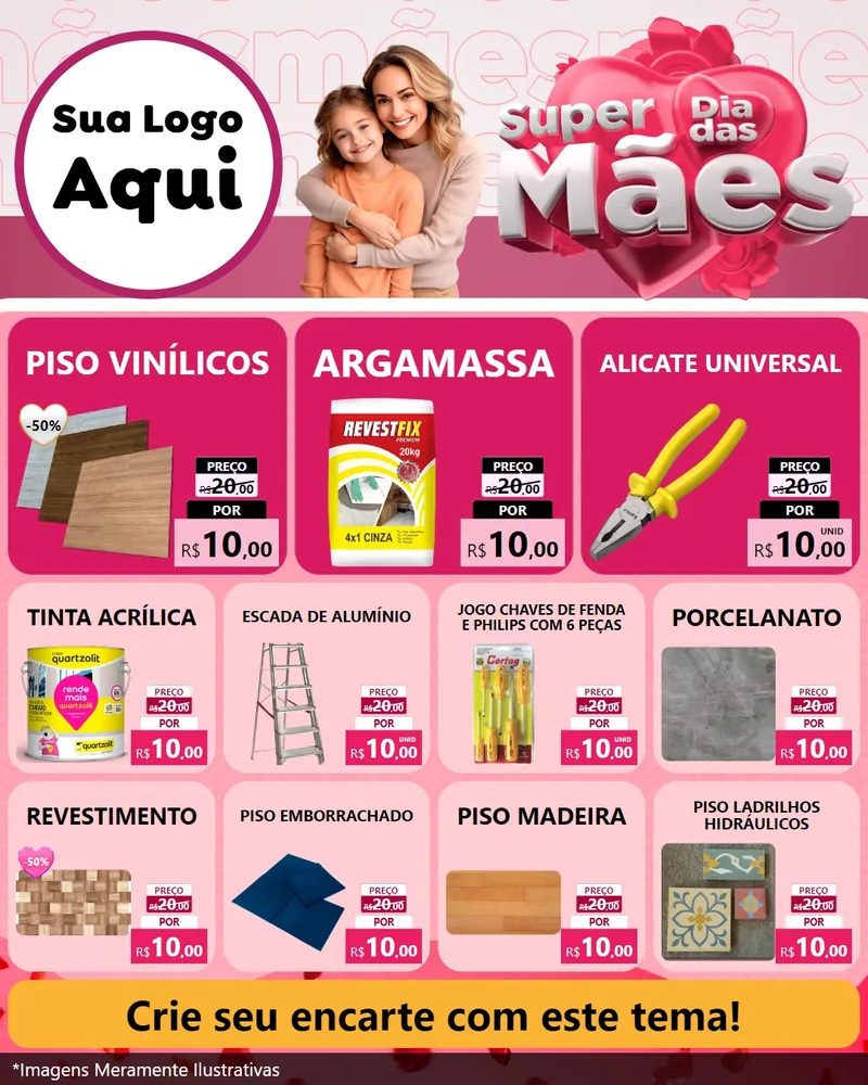 Modelo de Rede Social para Feed Instagram com o tema Super Dia Das Mães para Material para Construção