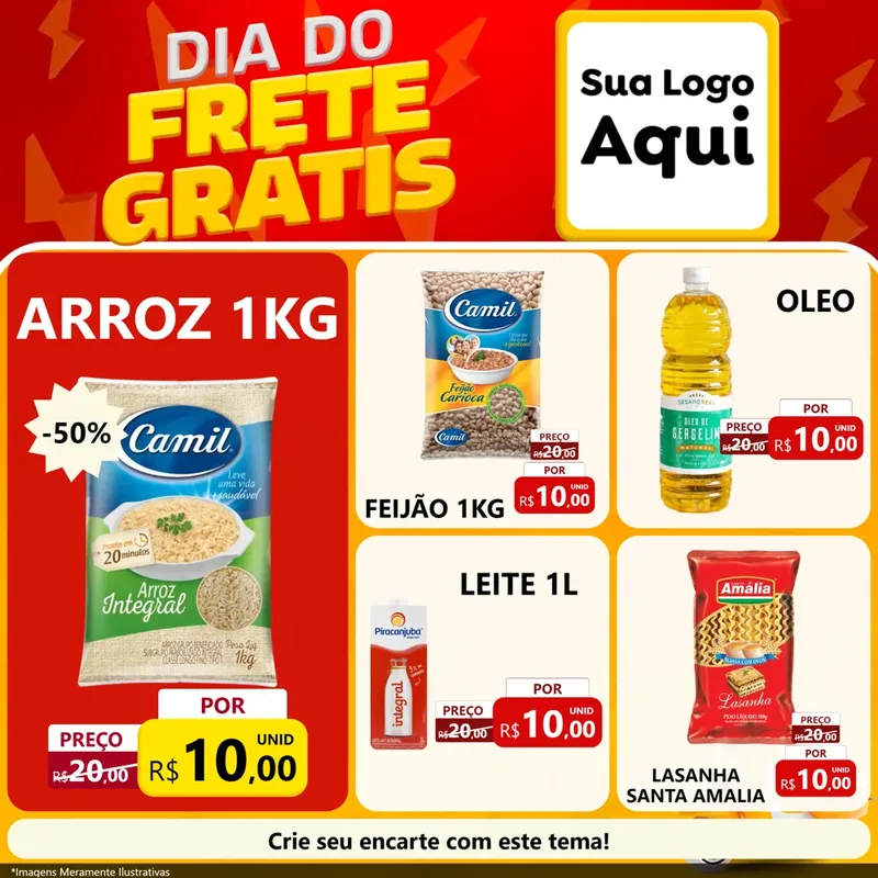 Modelo de Rede Social para Feed Facebook com o tema Dia do Frete Grátis para Supermercado