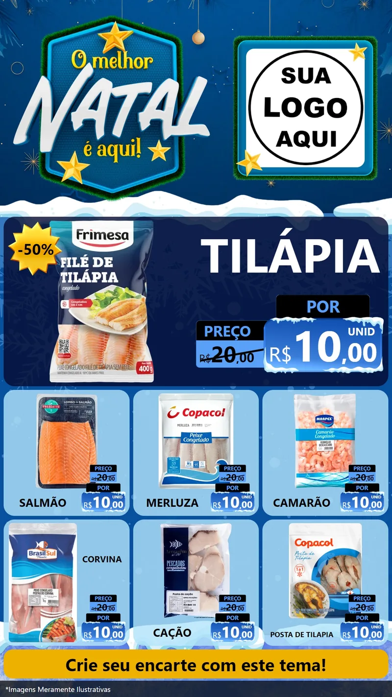 Modelo de Rede Social para Stories com o tema O Melhor Natal É Aqui! para Peixaria