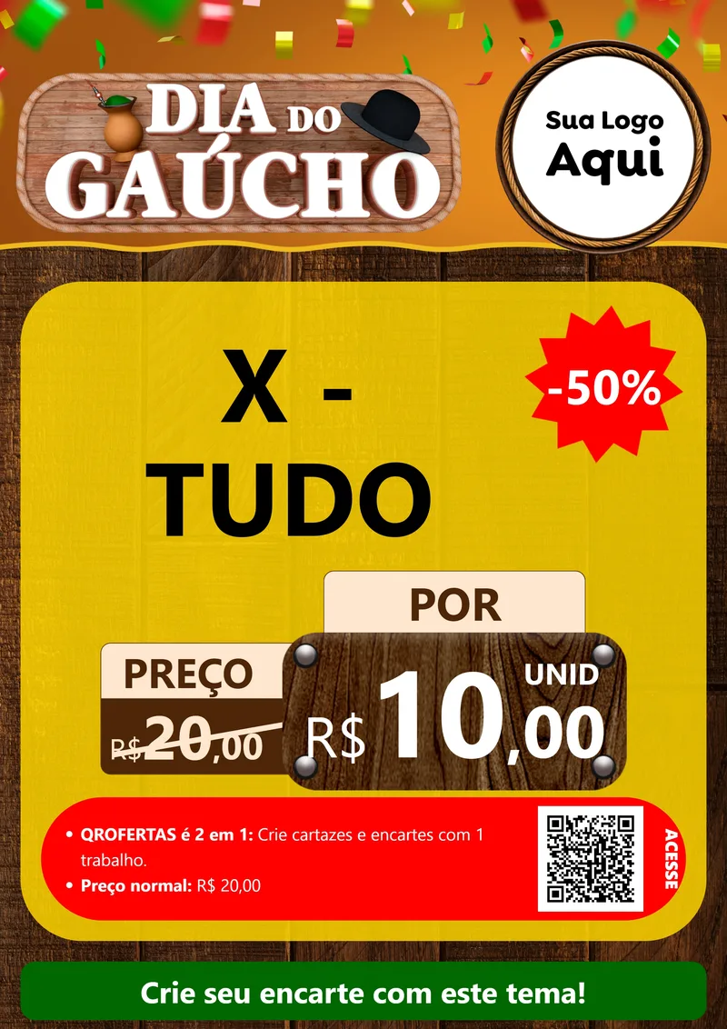 Modelo de Cartaz para Cartaz A4 Vertical com o tema Dia do Gaúcho para Hamburgueria