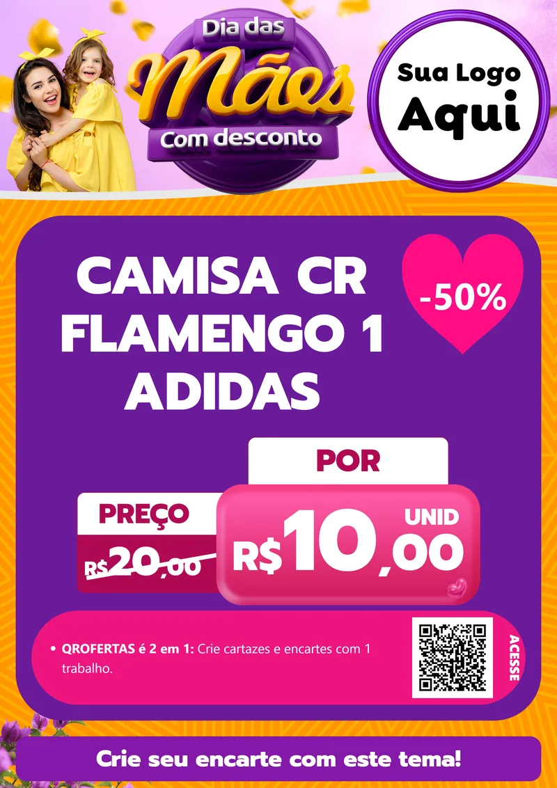 Modelo de Cartaz para Cartaz A4 Vertical com o tema Dia das Mães com Desconto para Roupas e acessórios