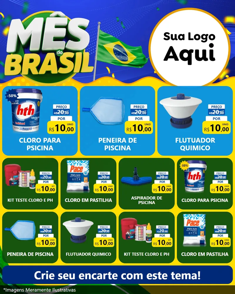 Modelo de Rede Social para Feed Instagram com o tema Mês do Brasil para Produtos para Piscina