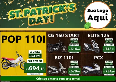 Modelo de Encarte para Encarte A4 Horizontal com o tema St Patriks Day para Concessionaria de Motos