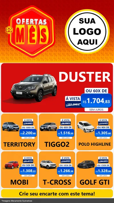 Modelo de Rede Social para Stories com o tema Ofertas do Mês para Concessionaria de Carros