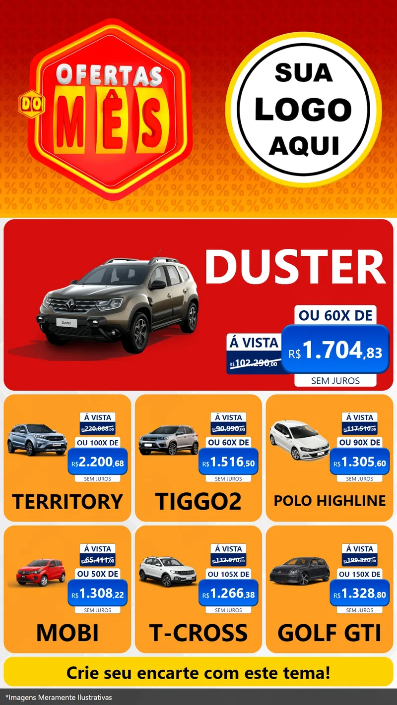 Modelo de Rede Social para Stories com o tema Ofertas do Mês para Concessionaria de Carros