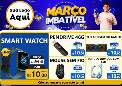Modelo de Encarte para Encarte A4 Horizontal com o tema Março Imbatível para Informática