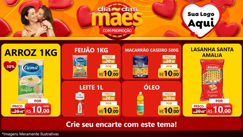Modelo de TV para TV Horizontal com o tema Dia das Mães com Promoção para Supermercado