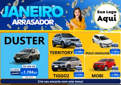 Modelo de Encarte para Encarte A4 Horizontal com o tema Janeiro Arrasador para Concessionaria de Carros
