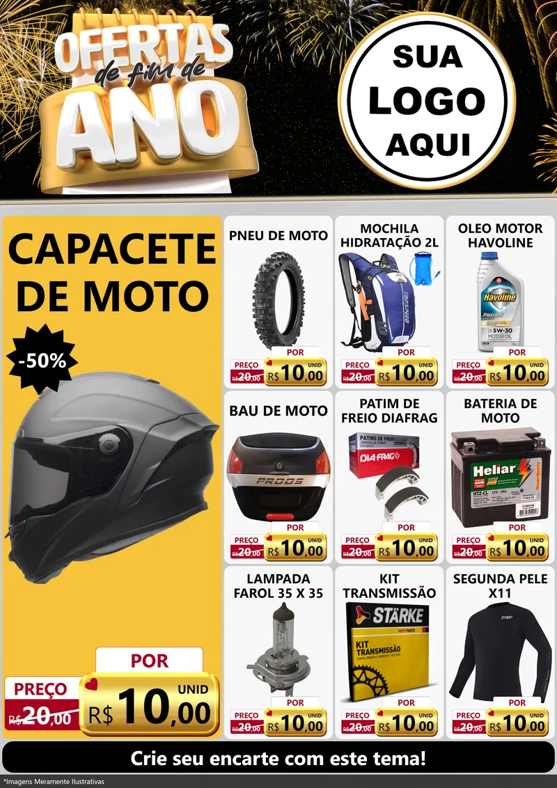 Modelo de Encarte para Encarte A4 Vertical com o tema Ofertas de Fim de Ano para Moto peças