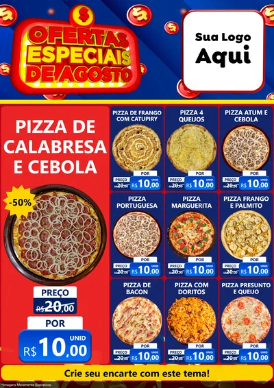 Modelo de Encarte para Encarte A4 Vertical com o tema Ofertas Especiais de Agosto para Pizzaria