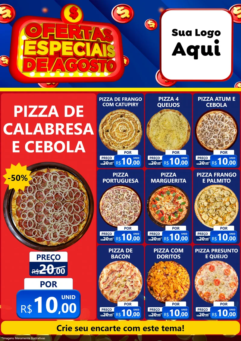 Modelo de Encarte para Encarte A4 Vertical com o tema Ofertas Especiais de Agosto para Pizzaria