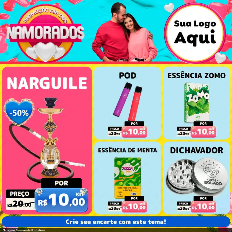 Modelo de Rede Social para Feed Facebook com o tema Promoção Dia dos Namorados para Tabacaria