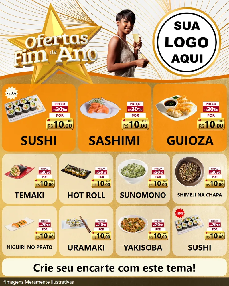 Modelo de Rede Social para Feed Instagram com o tema Ofertas Fim de Ano para Comida japonesa