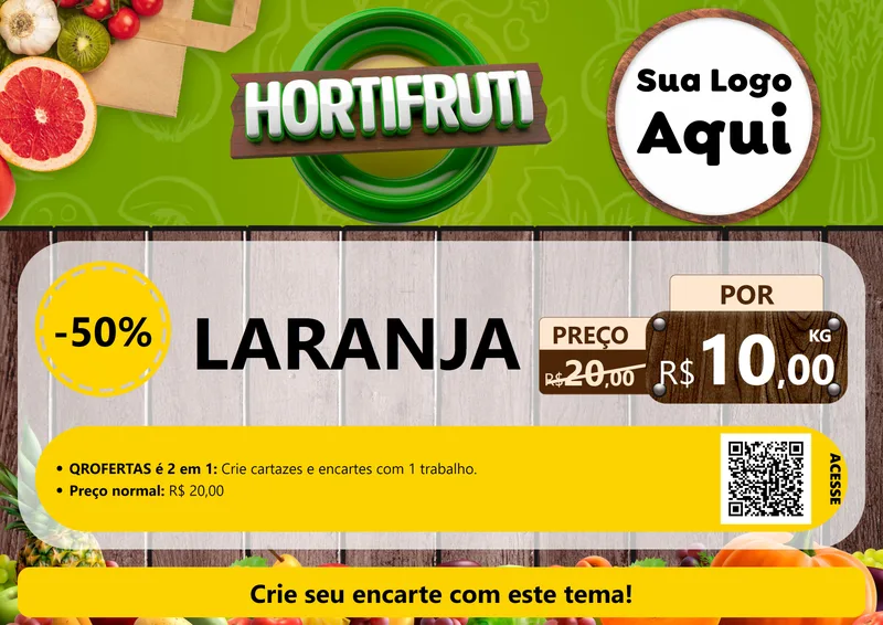 Modelo de Cartaz para Cartaz A4 Horizontal com o tema Hortifruti Ofertas para Hortifrúti