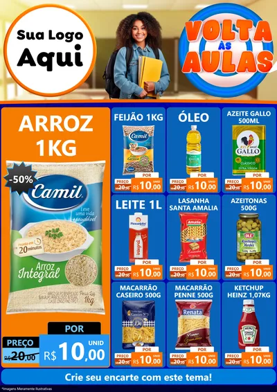 Modelo de Encarte para Encarte A4 Vertical com o tema Volta Às Aulas para Supermercado