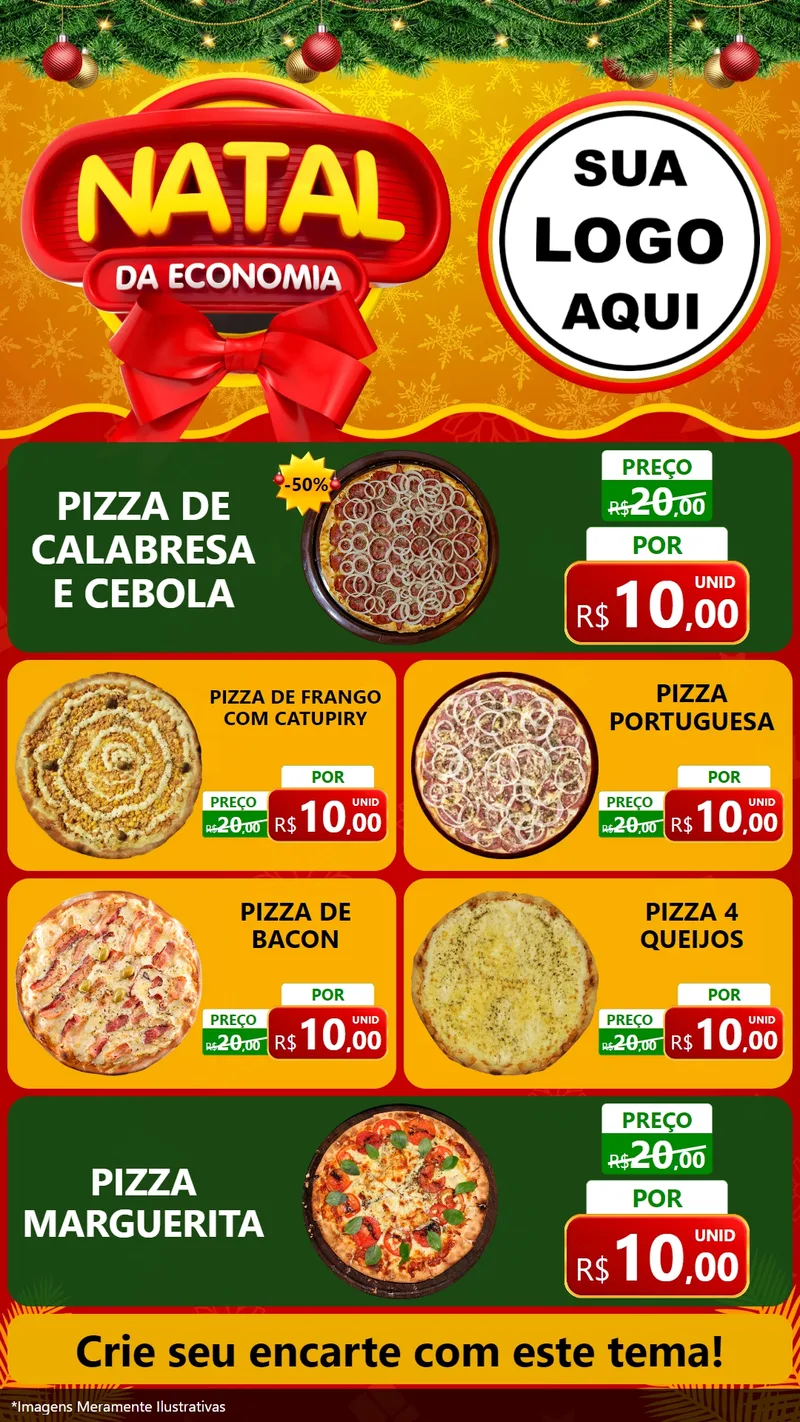 Modelo de TV para TV Vertical com o tema Natal da Economia para Pizzaria