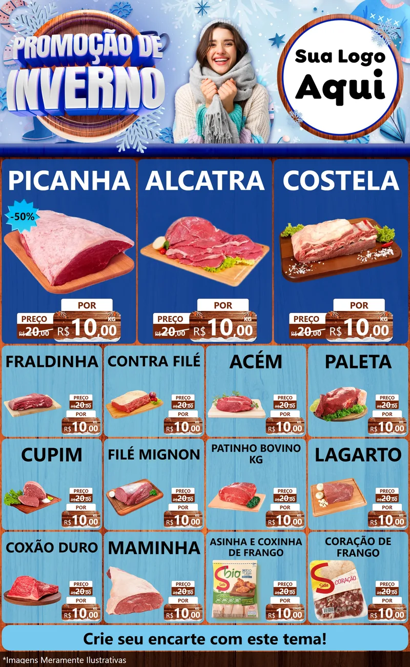 Modelo de Encarte para Encarte Grande com o tema Promoção de Inverno para Açougue
