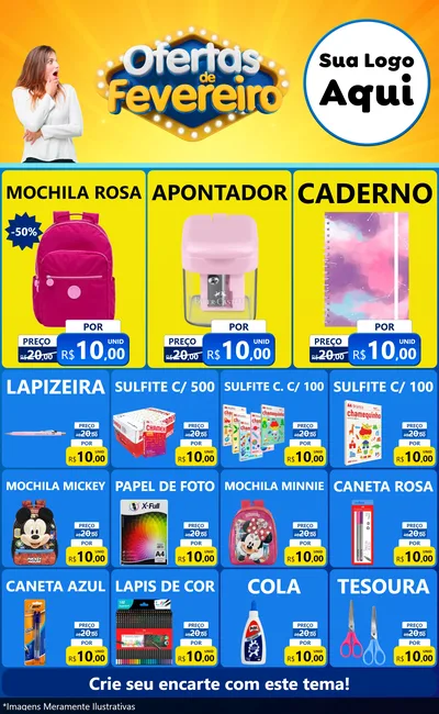 Modelo de Encarte para Encarte Grande com o tema Ofertas de Fevereiro para Papelaria