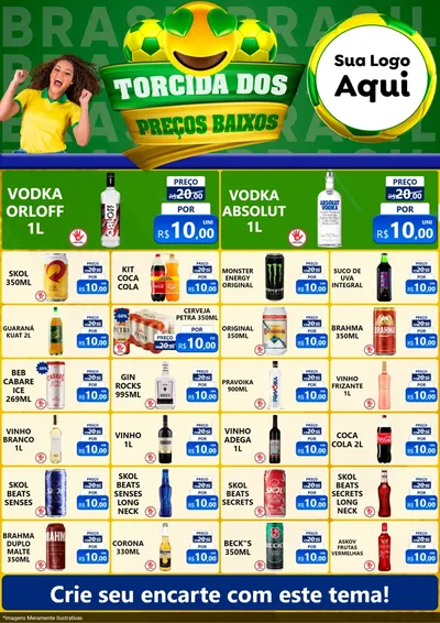 Modelo de Encarte para Encarte A4 Vertical com o tema Torcida dos Preços Baixos - Copa para Distribuidora de bebidas