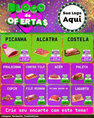 Modelo de Rede Social para Feed Instagram com o tema Bloco de Ofertas para Açougue